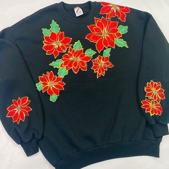 Vintage Painted Flowers Crewneck Sweater - Picture 2 of 6